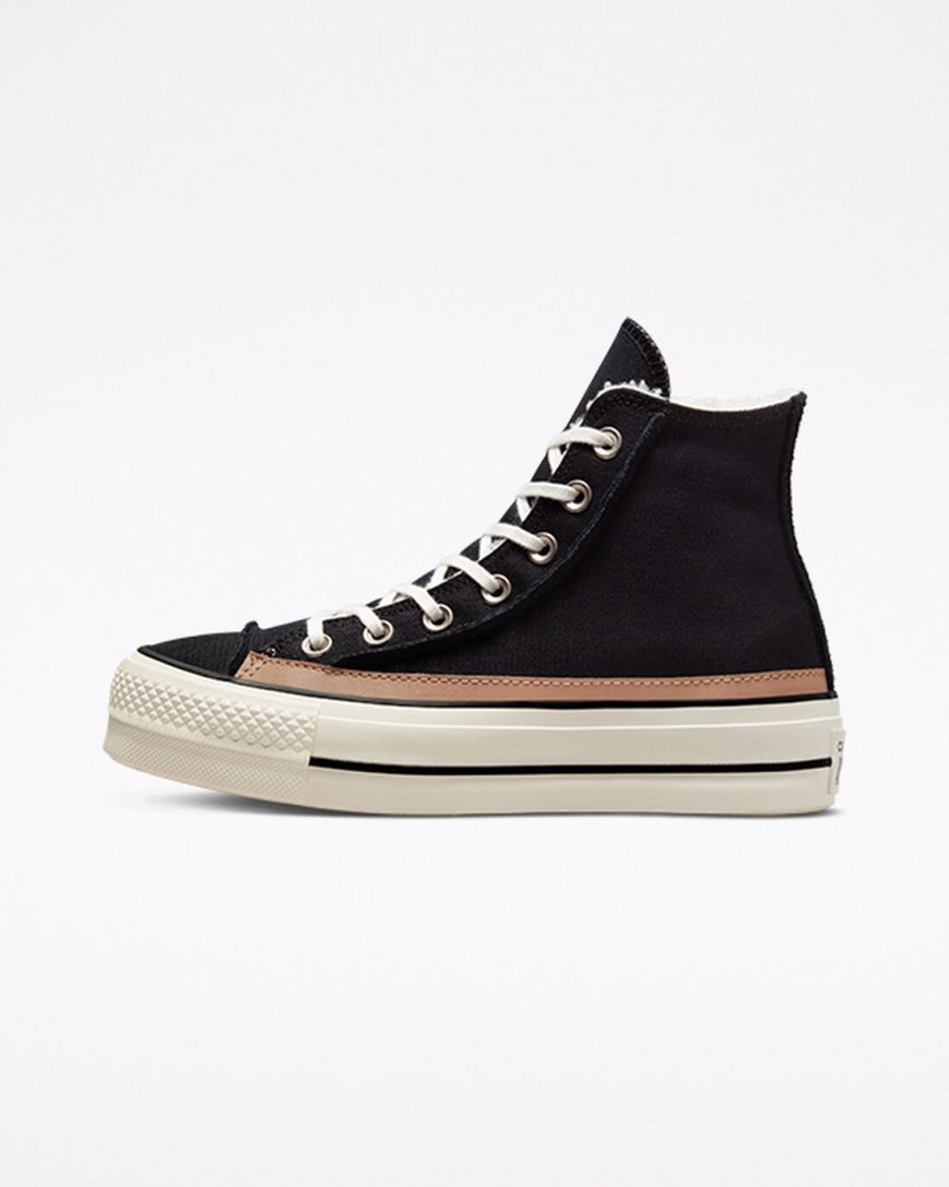 Women's Converse Chuck Taylor All Star Lift Raw Edge High Top Platform Shoes Black / Brown | AU 6E108Y